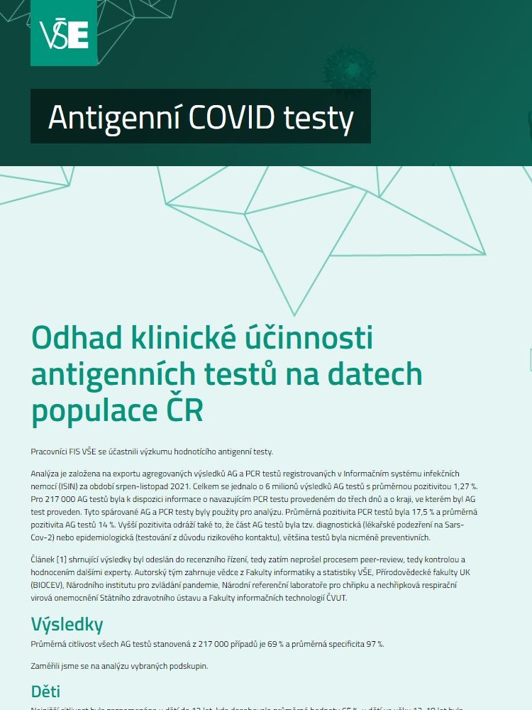 Odhad klinické účinnosti antigenních testů na datech populace ČR